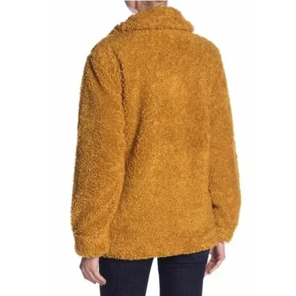 Madden Teddy Bear Jacket Size L Mustard Full Zip Pockets Lined Long Sleeve - Picture 3 of 13